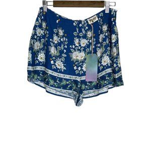 Show Me Your Mumu NWT Women's Floral Blue Sawyer Shorts‎ Size Large